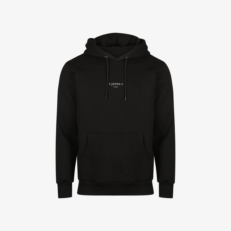 The Men's Black essential Hoodie by the designer fashion brand z.james.c. Made in Italy.