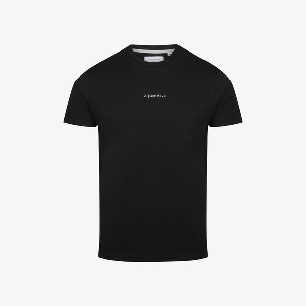 A black regular fit T-shirt for men by the designer brand z.james.c. Made in Italy featuring a logo print on the front.